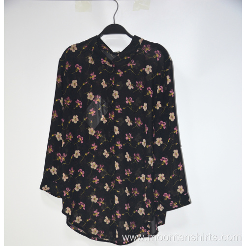 Polyester Digital Print Floral Ladies' Summer Chiffon Shirts